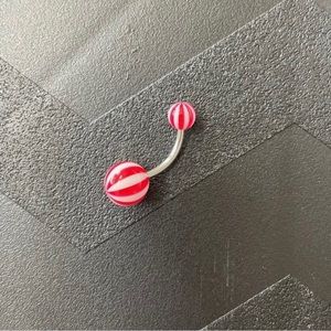 NEW red and white belly button ring candy cane
